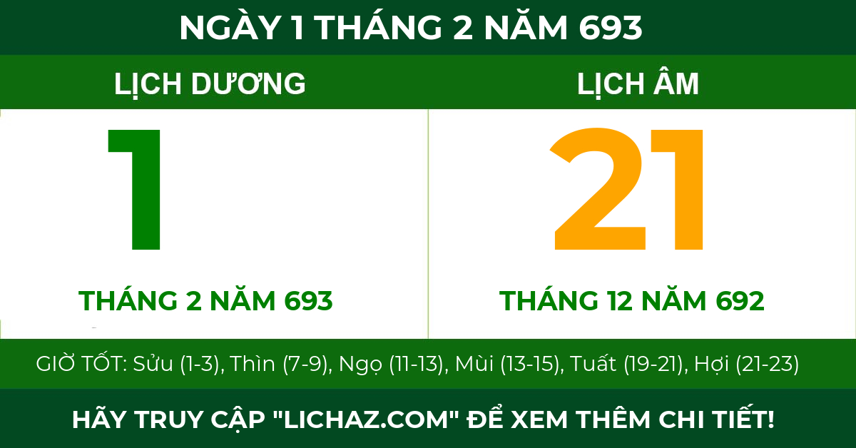 lịch âm ngày 1 tháng 2 năm 693