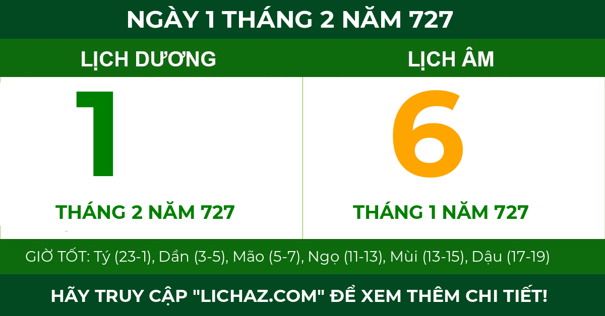 lịch âm ngày 1 tháng 2 năm 727
