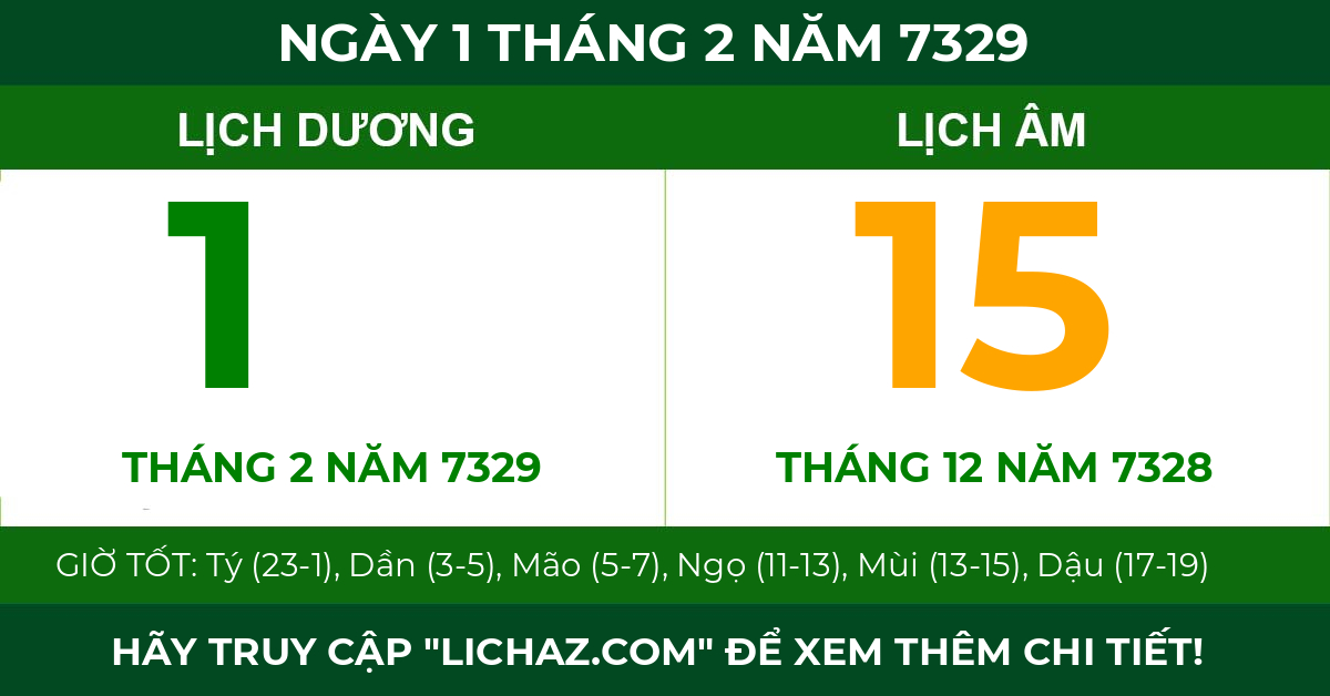 lịch âm ngày 1 tháng 2 năm 7329