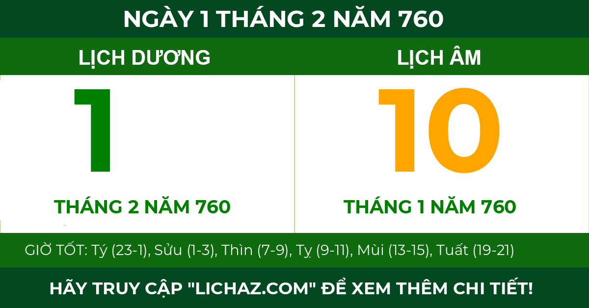 lịch âm ngày 1 tháng 2 năm 760