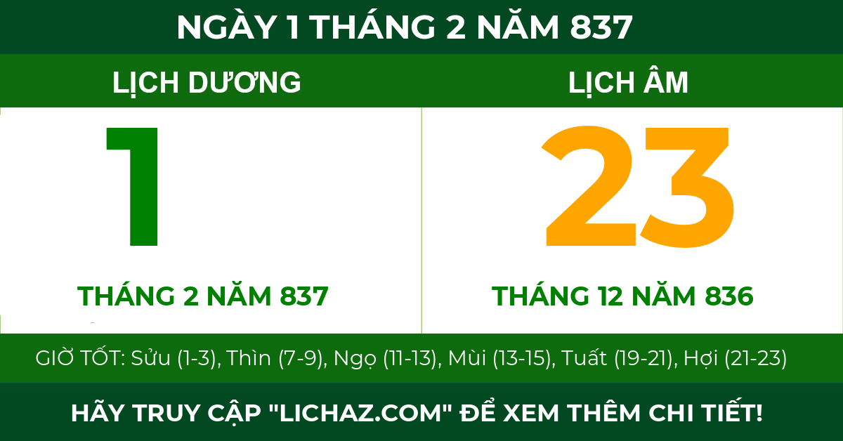 lịch âm ngày 1 tháng 2 năm 837