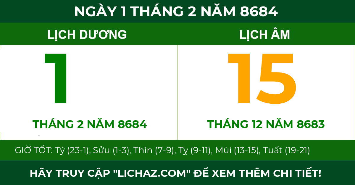 lịch âm ngày 1 tháng 2 năm 8684