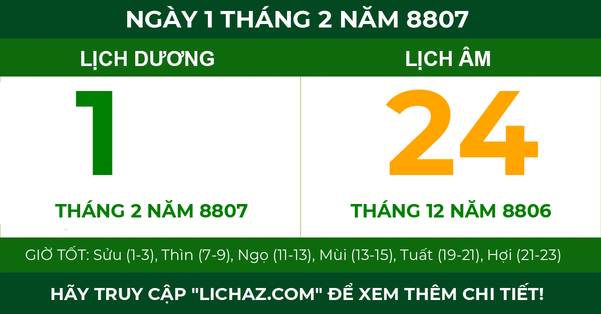 lịch âm ngày 1 tháng 2 năm 8807