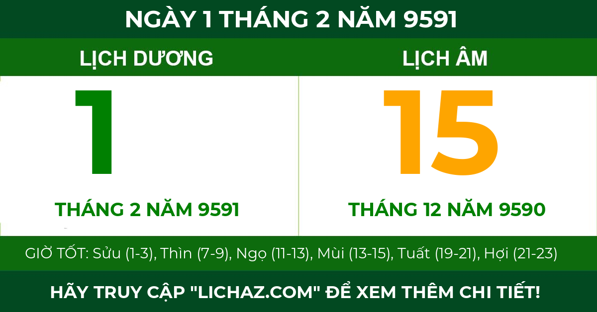 lịch âm ngày 1 tháng 2 năm 9591