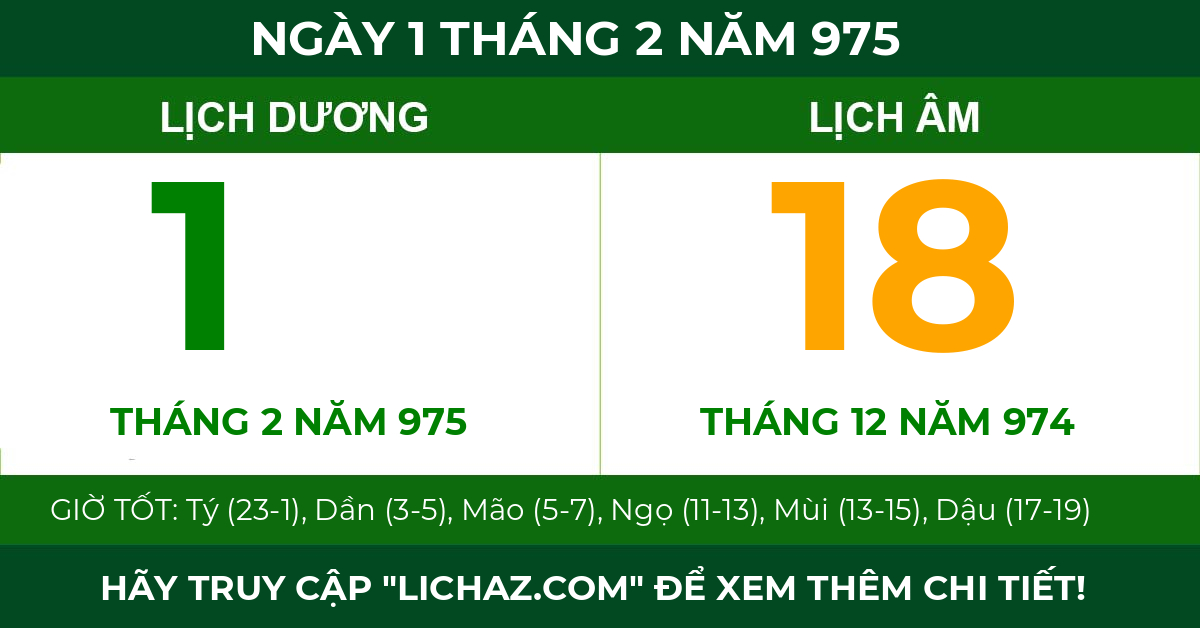 lịch âm ngày 1 tháng 2 năm 975
