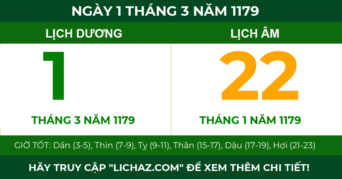 lịch âm ngày 1 tháng 3 năm 1179