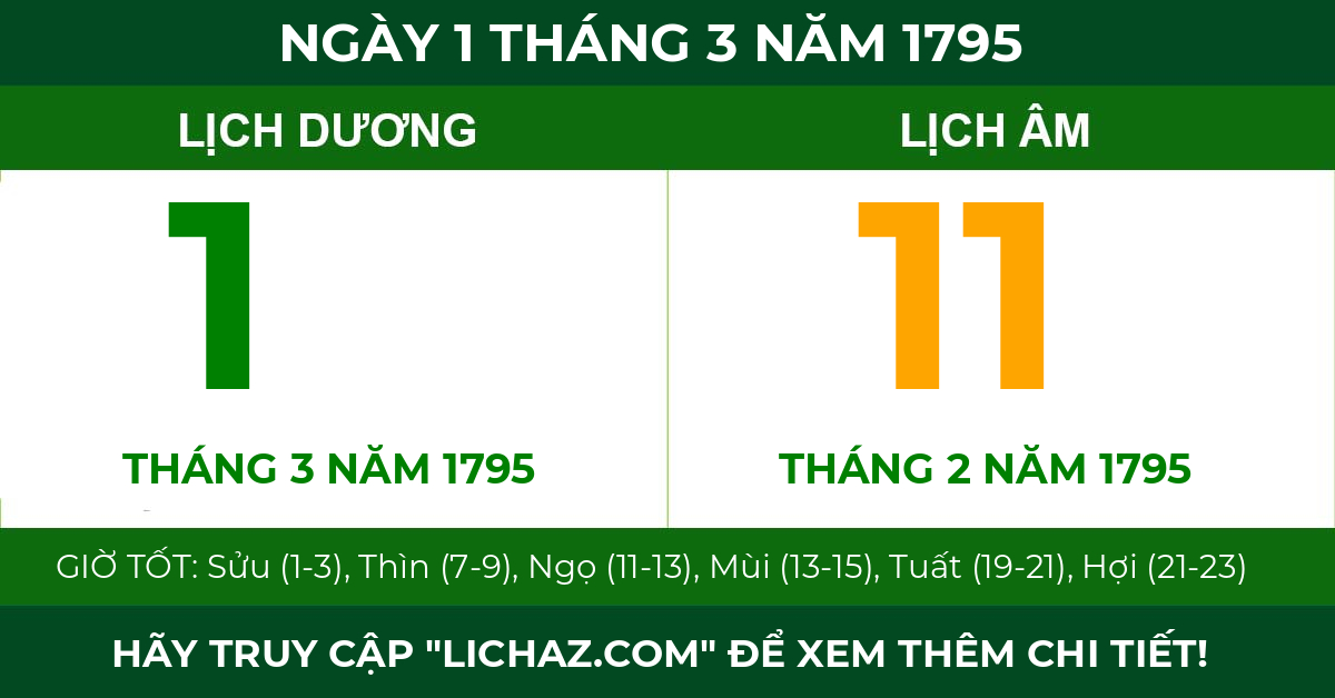 lịch âm ngày 1 tháng 3 năm 1795