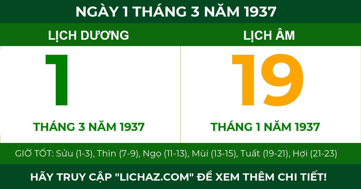 lịch âm ngày 1 tháng 3 năm 1937