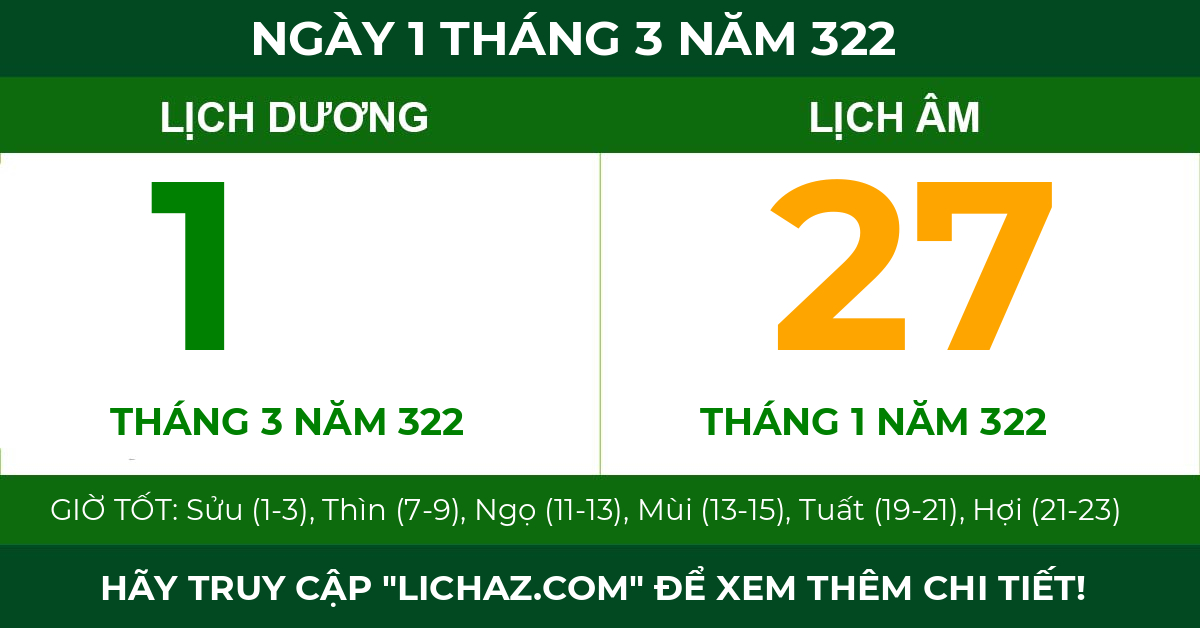 lịch âm ngày 1 tháng 3 năm 322