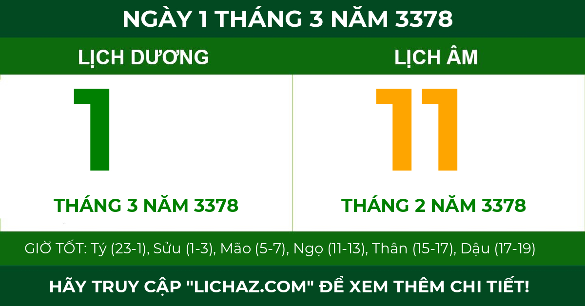 lịch âm ngày 1 tháng 3 năm 3378