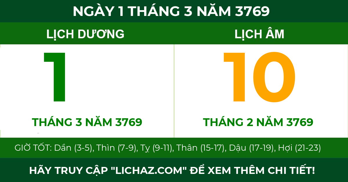 lịch âm ngày 1 tháng 3 năm 3769