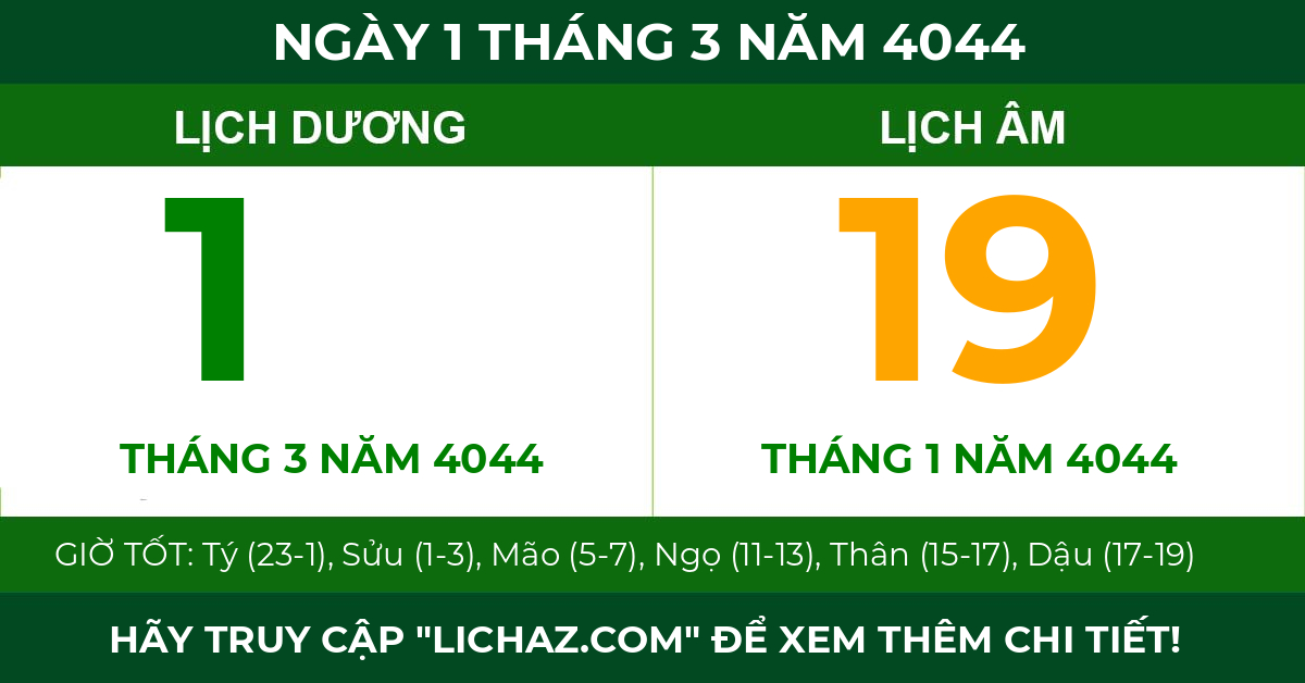 lịch âm ngày 1 tháng 3 năm 4044