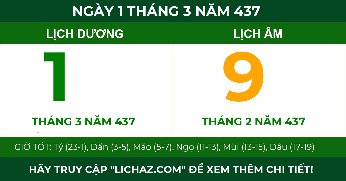 lịch âm ngày 1 tháng 3 năm 437