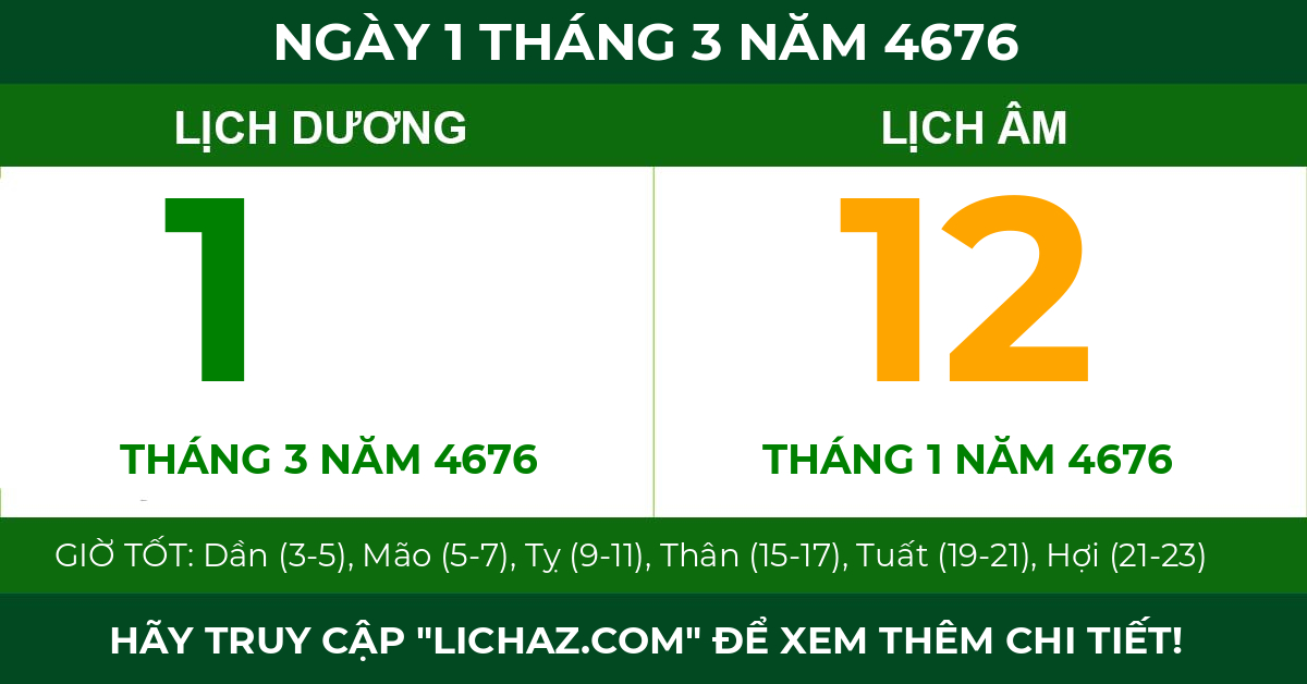 lịch âm ngày 1 tháng 3 năm 4676