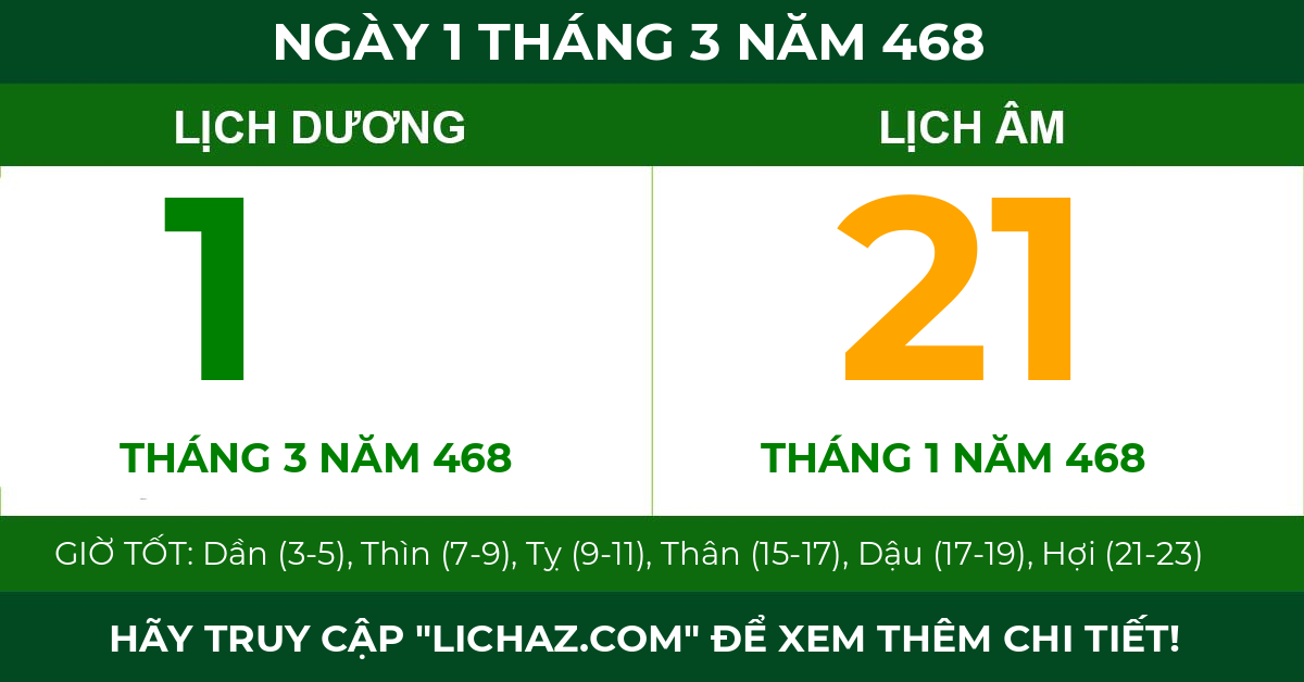 lịch âm ngày 1 tháng 3 năm 468