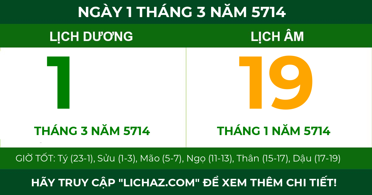 lịch âm ngày 1 tháng 3 năm 5714