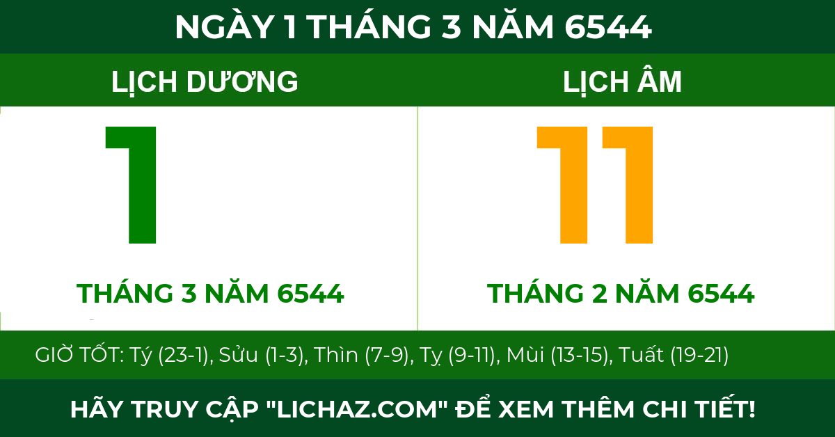 lịch âm ngày 1 tháng 3 năm 6544