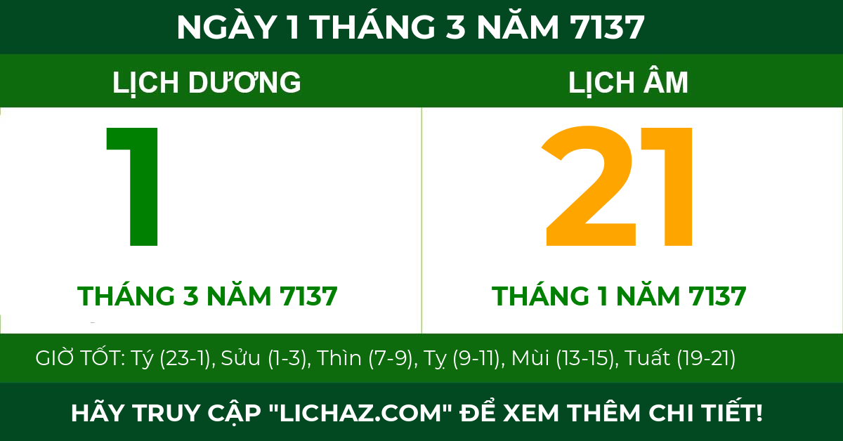 lịch âm ngày 1 tháng 3 năm 7137