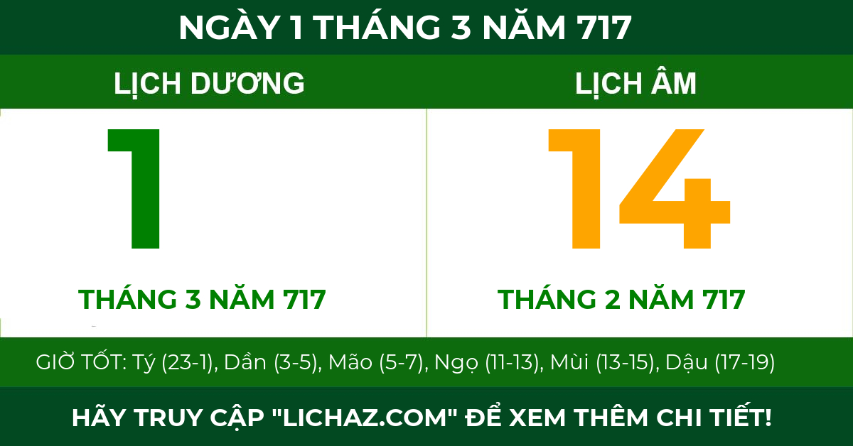 lịch âm ngày 1 tháng 3 năm 717