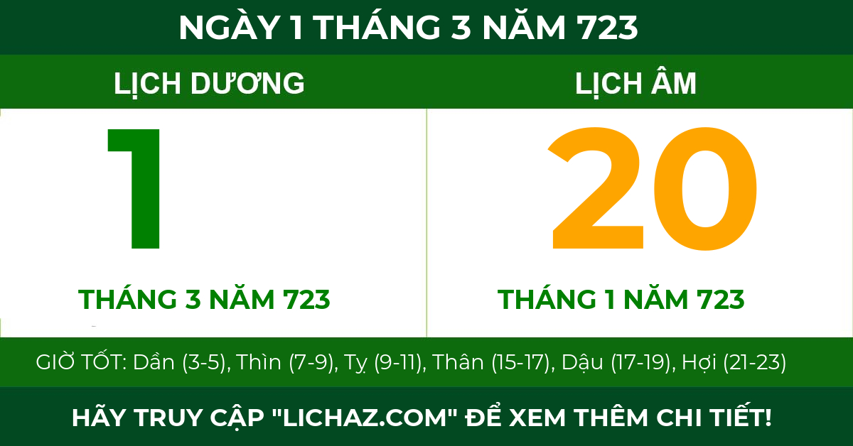 lịch âm ngày 1 tháng 3 năm 723