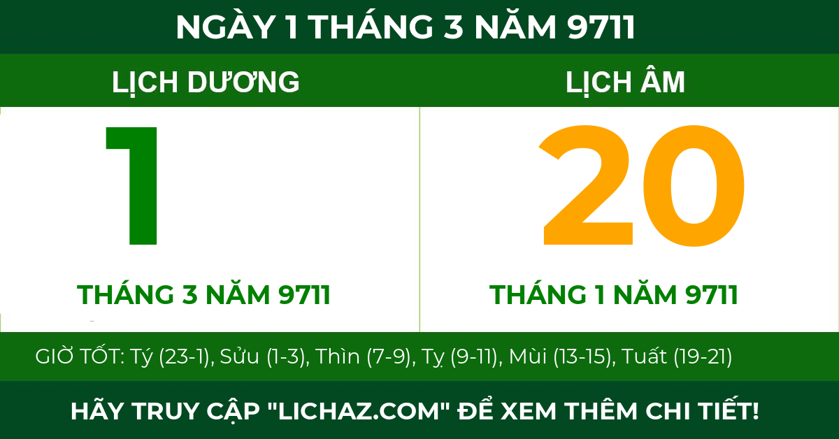 lịch âm ngày 1 tháng 3 năm 9711