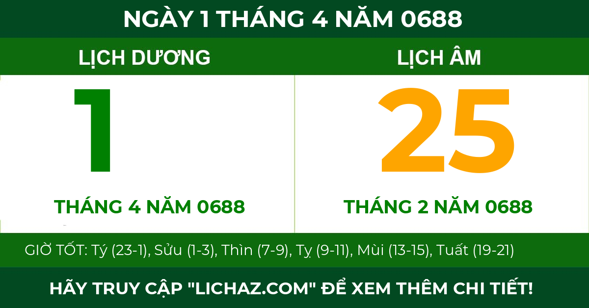 lịch âm ngày 1 tháng 4 năm 0688