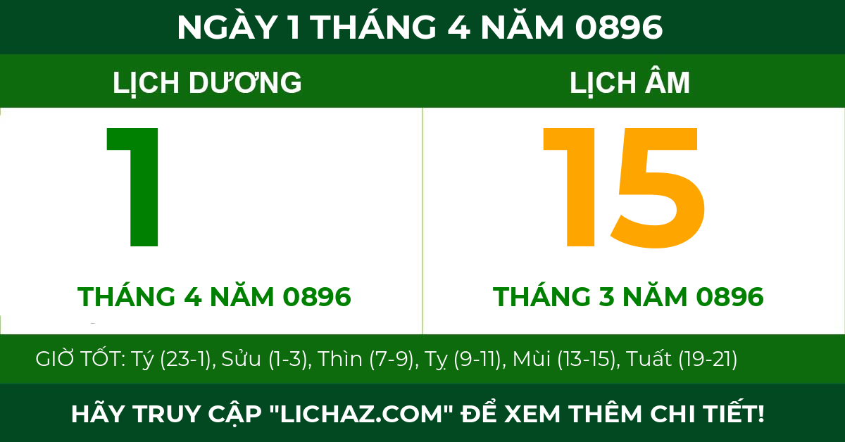 lịch âm ngày 1 tháng 4 năm 0896