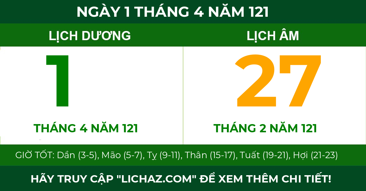 lịch âm ngày 1 tháng 4 năm 121