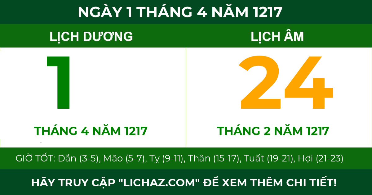 lịch âm ngày 1 tháng 4 năm 1217