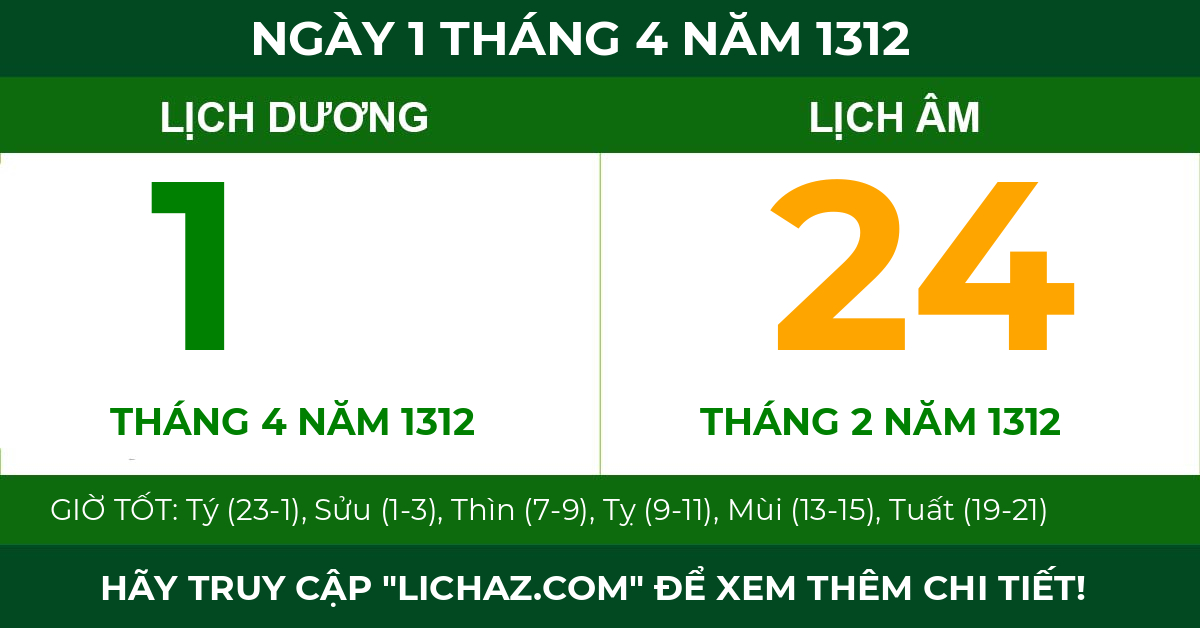 lịch âm ngày 1 tháng 4 năm 1312