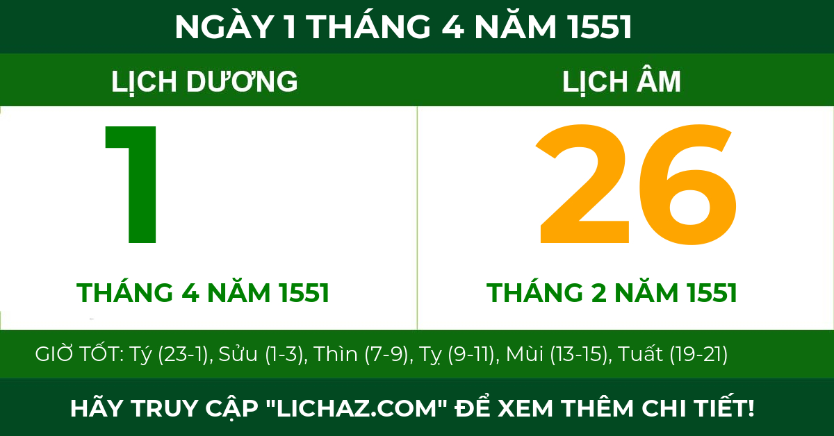 lịch âm ngày 1 tháng 4 năm 1551