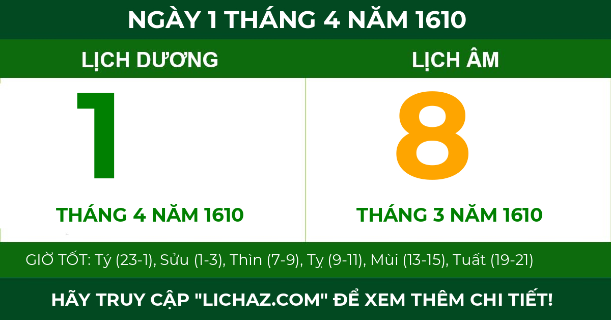 lịch âm ngày 1 tháng 4 năm 1610