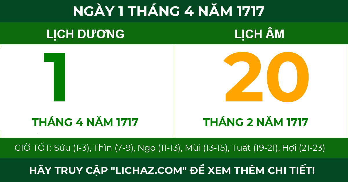 lịch âm ngày 1 tháng 4 năm 1717