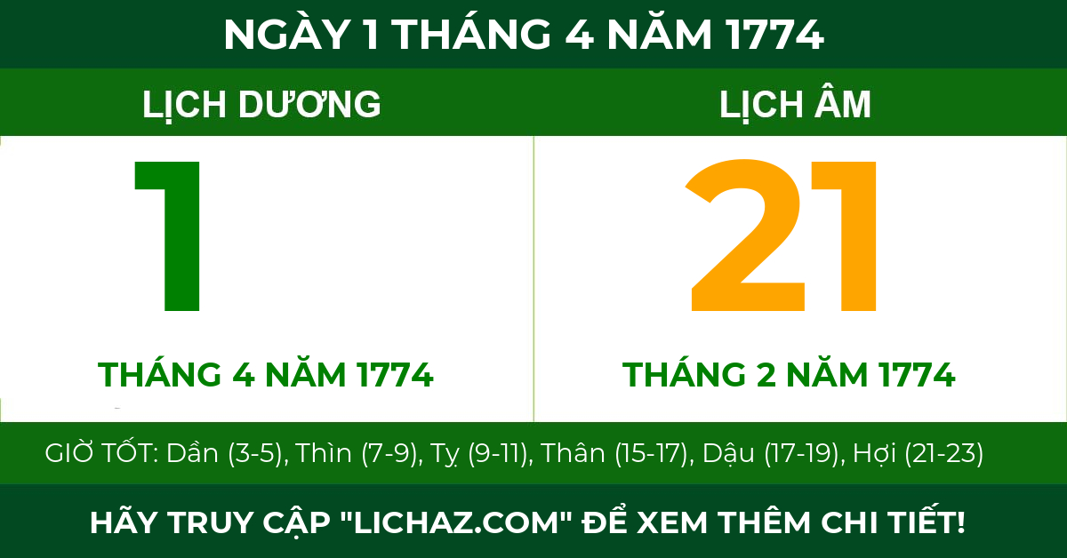 lịch âm ngày 1 tháng 4 năm 1774