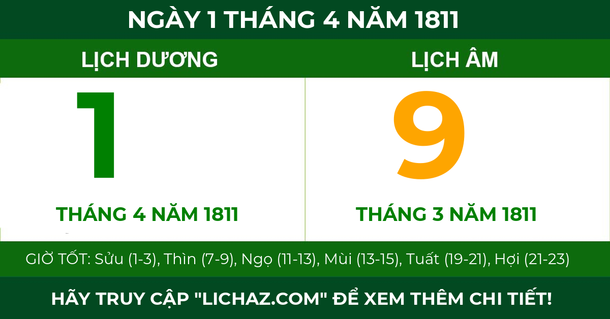 lịch âm ngày 1 tháng 4 năm 1811