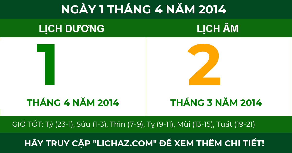 lịch âm ngày 1 tháng 4 năm 2014