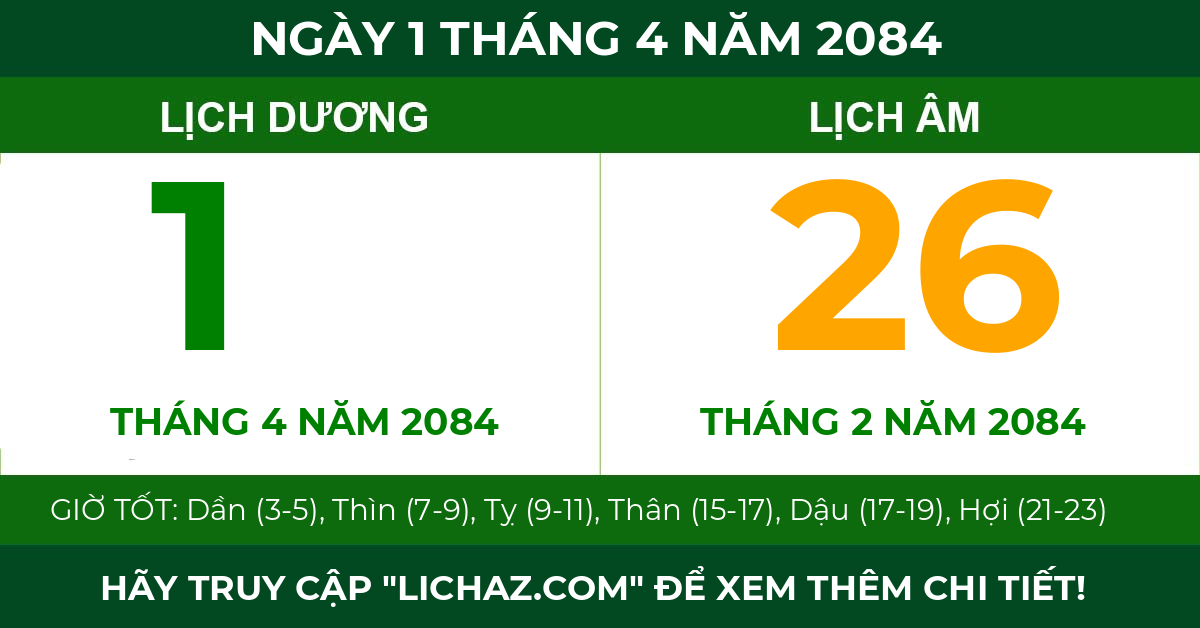 lịch âm ngày 1 tháng 4 năm 2084