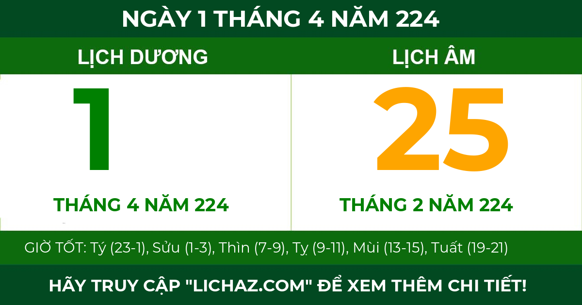 lịch âm ngày 1 tháng 4 năm 224