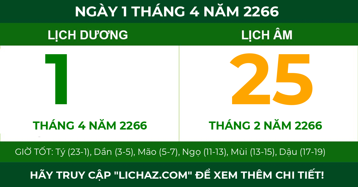 lịch âm ngày 1 tháng 4 năm 2266