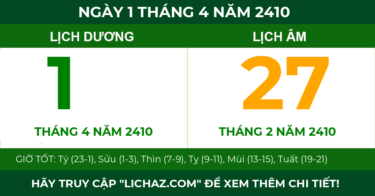 lịch âm ngày 1 tháng 4 năm 2410