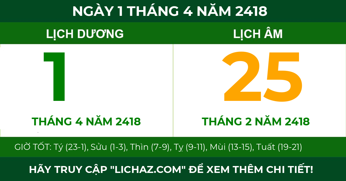 lịch âm ngày 1 tháng 4 năm 2418
