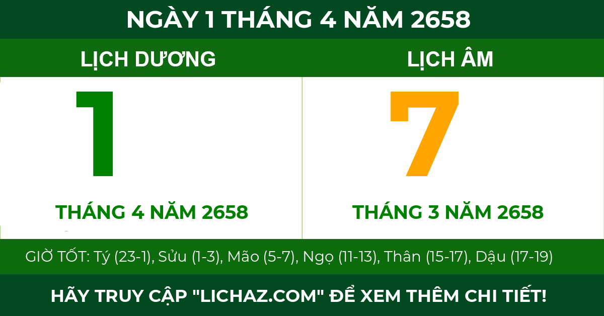 lịch âm ngày 1 tháng 4 năm 2658