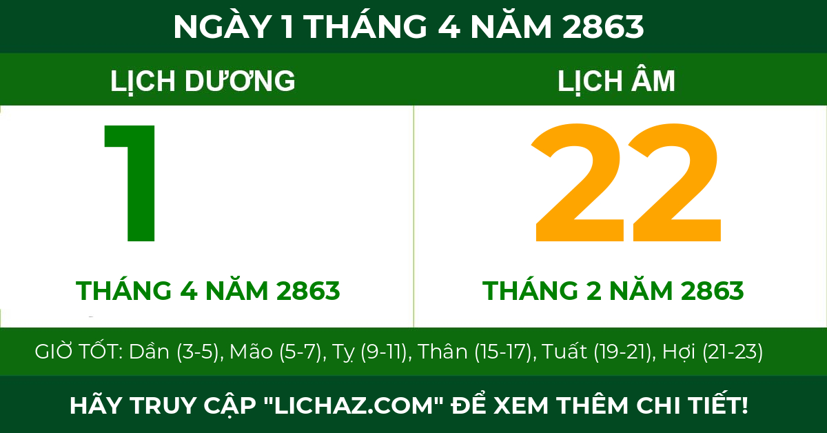 lịch âm ngày 1 tháng 4 năm 2863