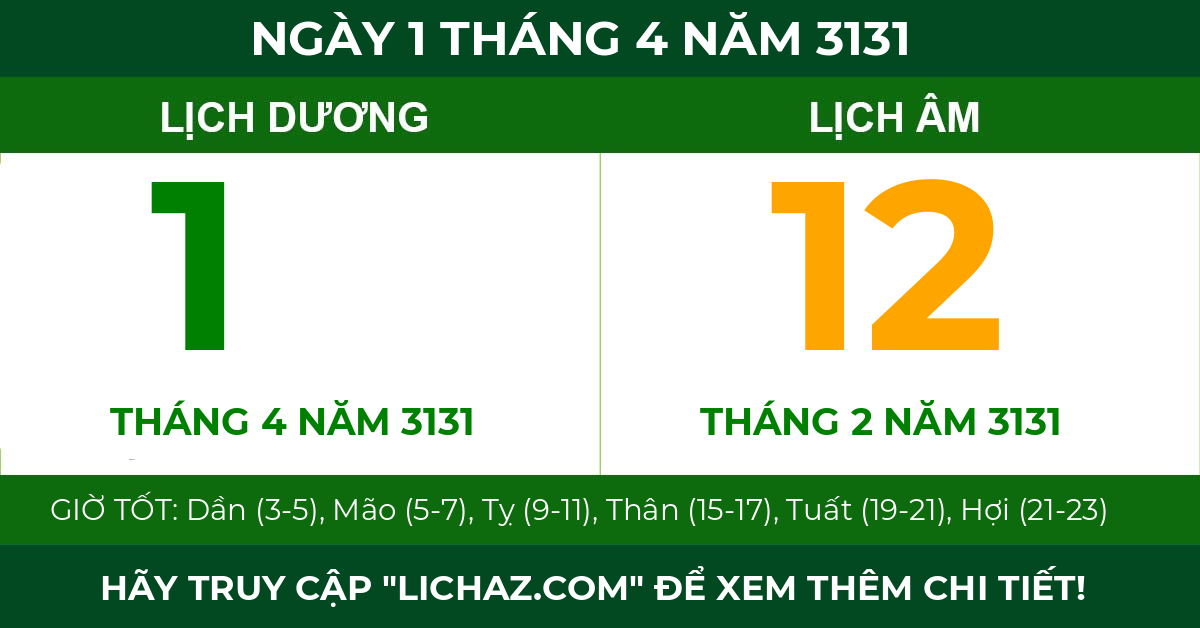 lịch âm ngày 1 tháng 4 năm 3131