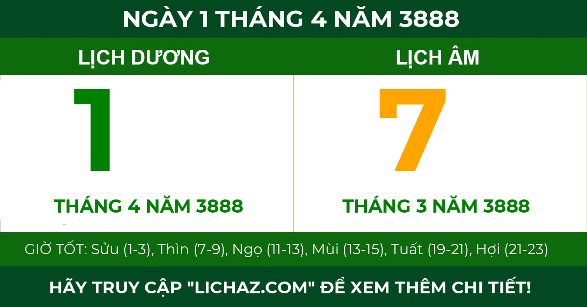 lịch âm ngày 1 tháng 4 năm 3888