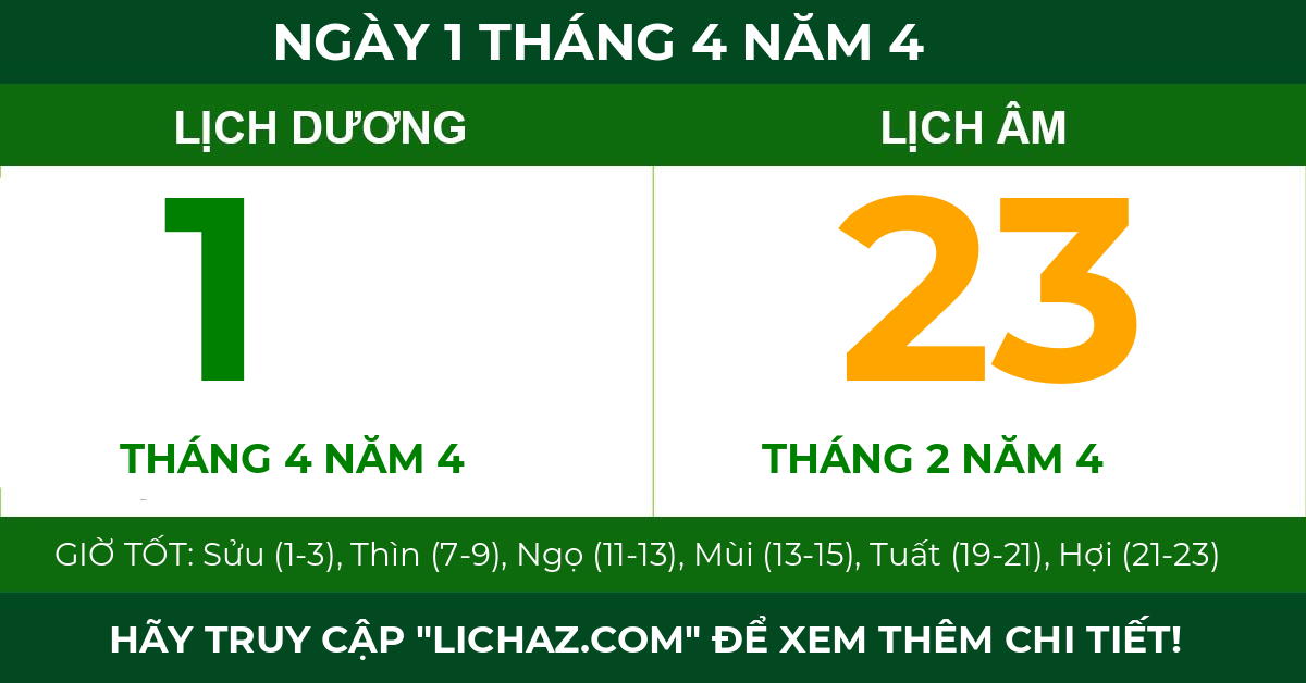 lịch âm ngày 1 tháng 4 năm 4