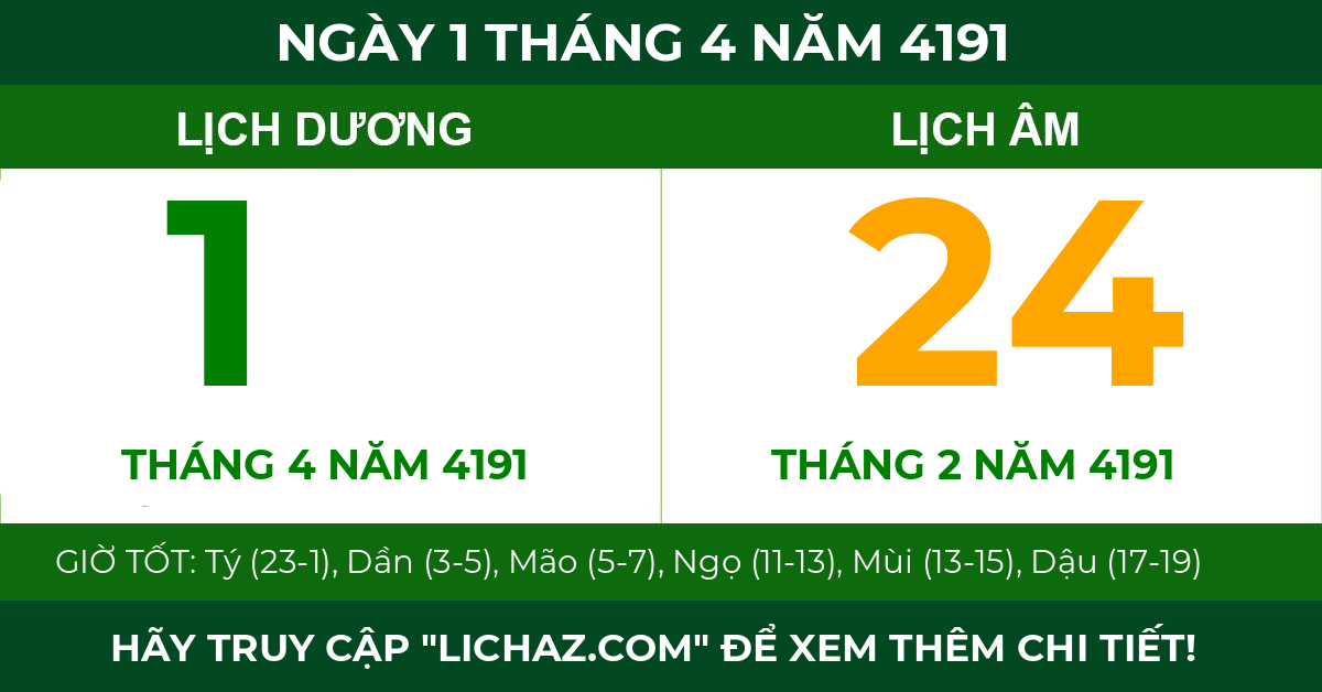 lịch âm ngày 1 tháng 4 năm 4191