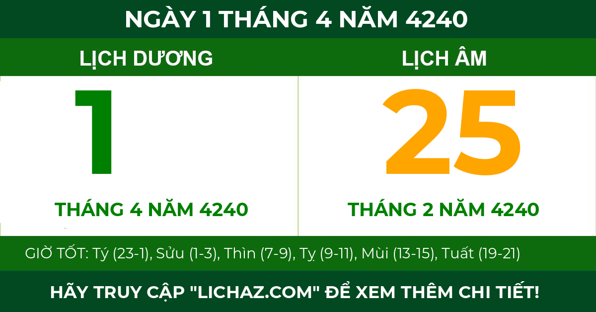 lịch âm ngày 1 tháng 4 năm 4240