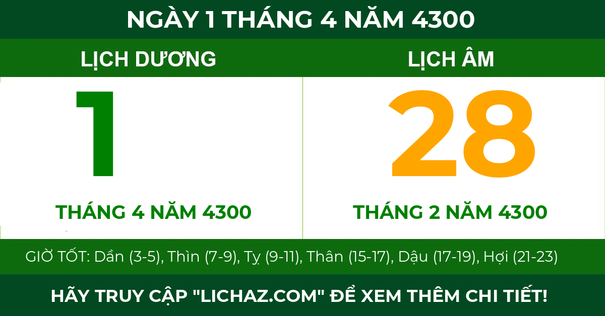 lịch âm ngày 1 tháng 4 năm 4300