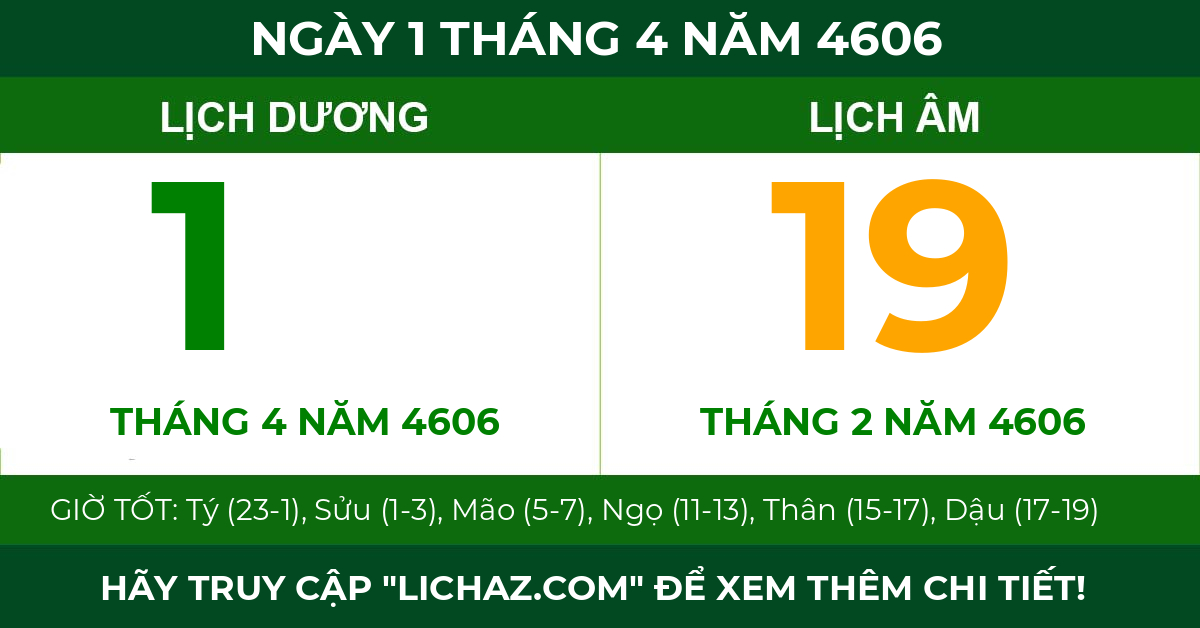 lịch âm ngày 1 tháng 4 năm 4606